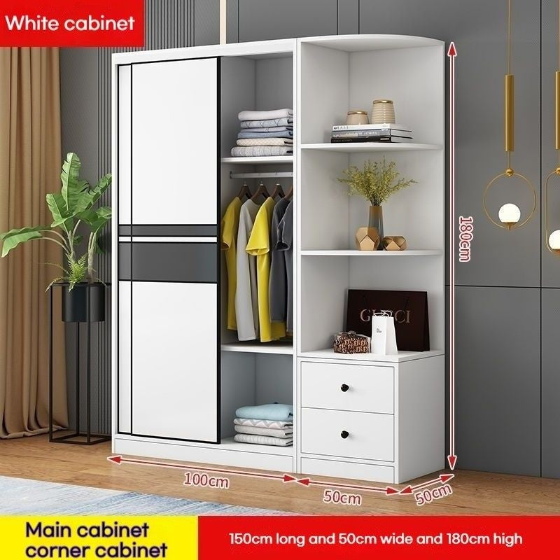 Solid wood home bedroom sliding door large wardrobe simple modern cabinet