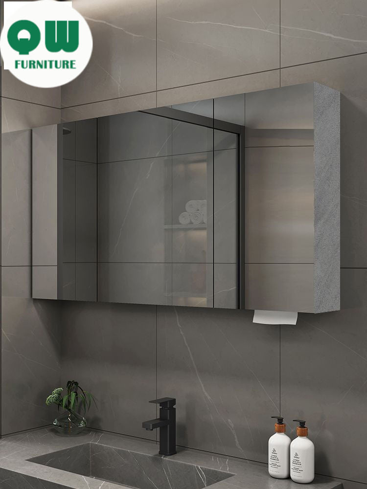 QW- Smart Solid Wood Wall Mounted Bathroom Mirror Storage Cabinet
