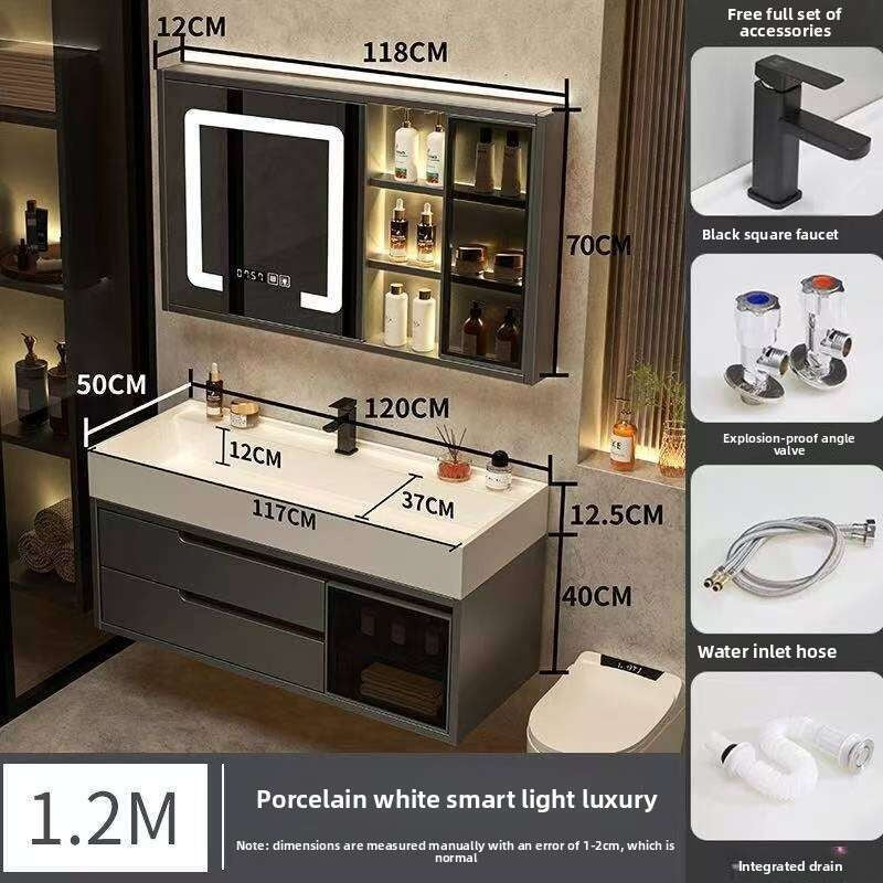 QW- Real Wood Storage Cabinet Smart Mirror in the Bathroom Sink Set