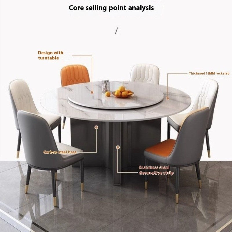 Ready Stock Modern luxury marble round table, compact size, with rotating plate, suitable for small rooms.