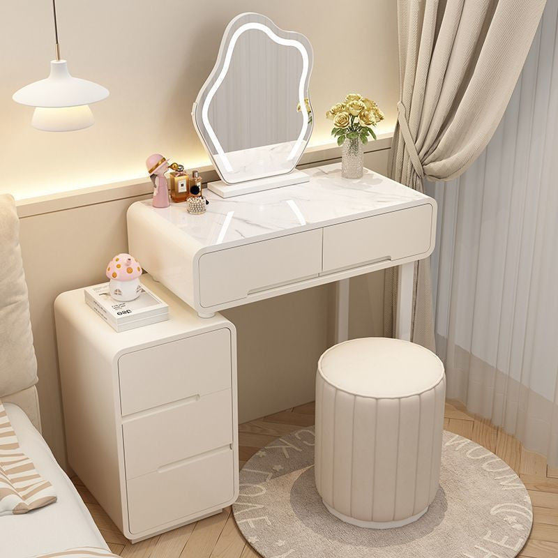 Modern Simple Bedroom Small Style Solid Wood Cream Wind Dressing Table with Smart Cabinet Mirror Chair