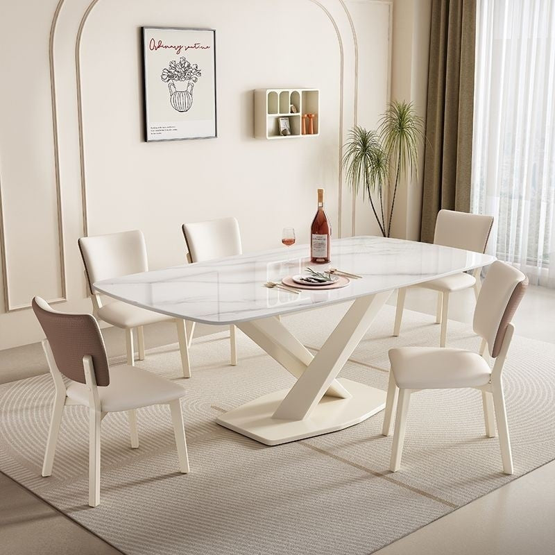 Modern dining set with table chairs and matching cream-white stone style – ideal for home use.