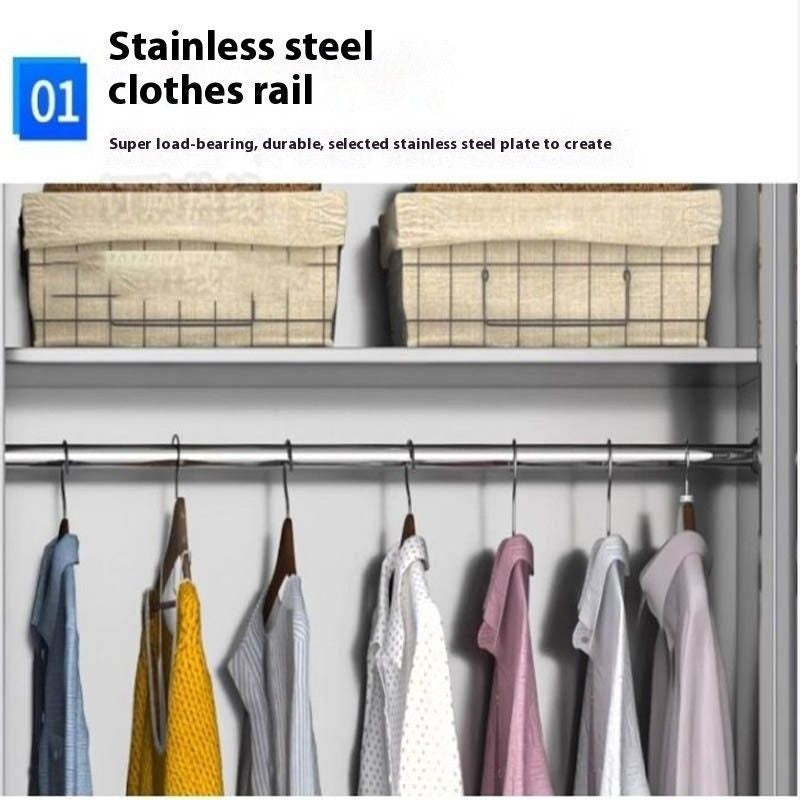 Stainless Steel Wardrobe Home Bedroom Sliding Door Hanging Closet High Capacity Storage Cabinet Balcony All In One Locker