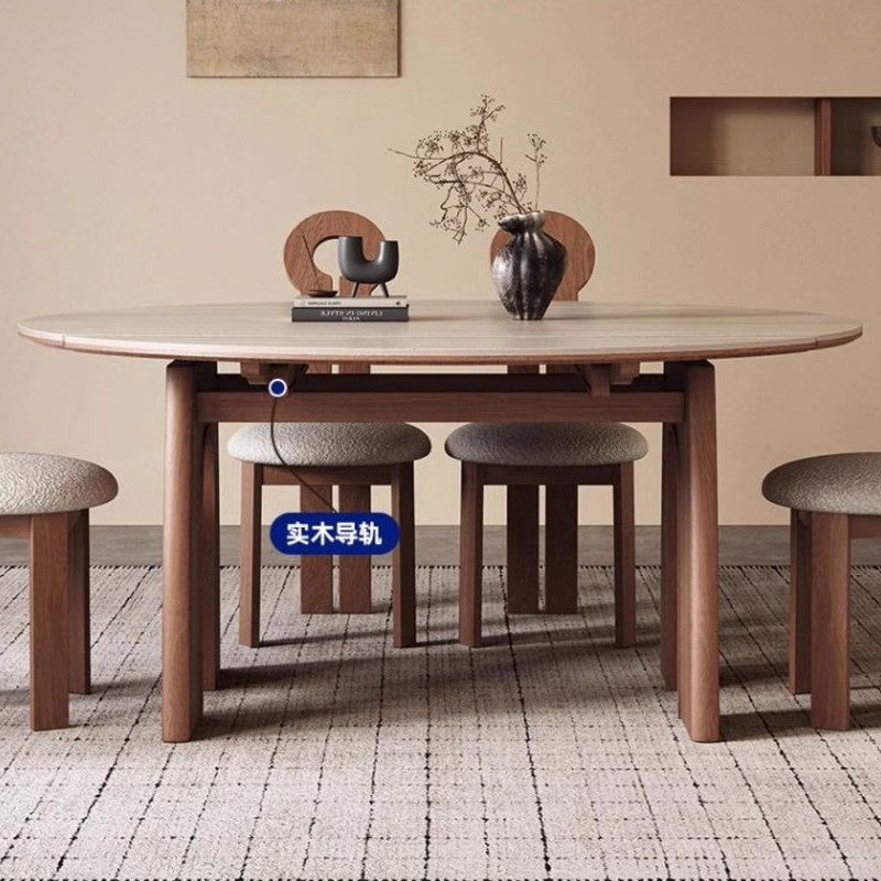 French-style dining table, expandable foldable, made from wood and granite, suitable for small rooms.