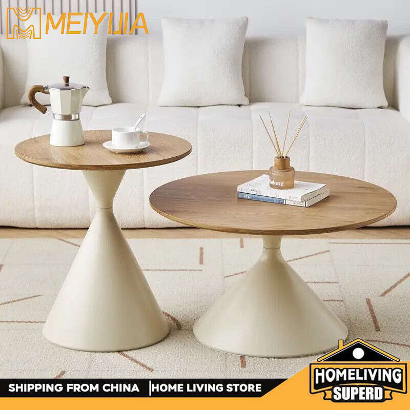 Solid wood tea table, Nordic style, for home living room, mixed design, modern, simple, round shape.