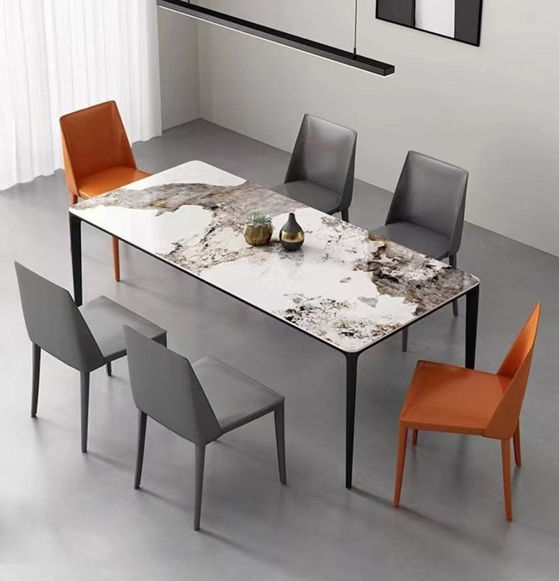 Modern marble dining table, square shape, elegant tone, small size for Italian style living room.