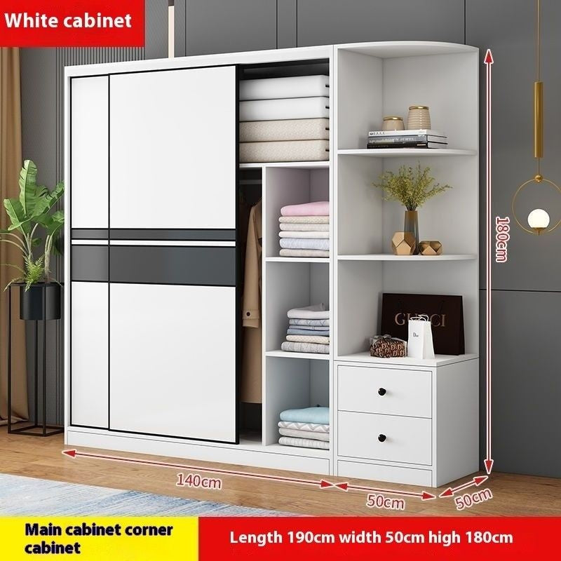 Solid wood home bedroom sliding door large wardrobe simple modern cabinet