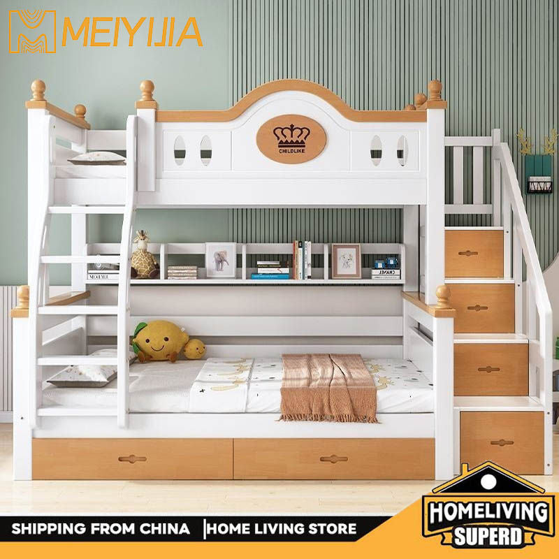 European Style Multifunctional Full Solid Wood High Low Children's Upper and Lower Mother Wooden Bunk Bed