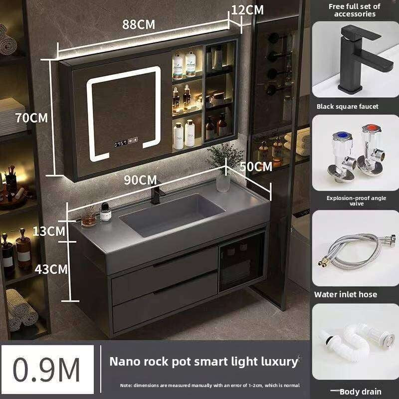 QW- Real Wood Storage Cabinet Smart Mirror in the Bathroom Sink Set