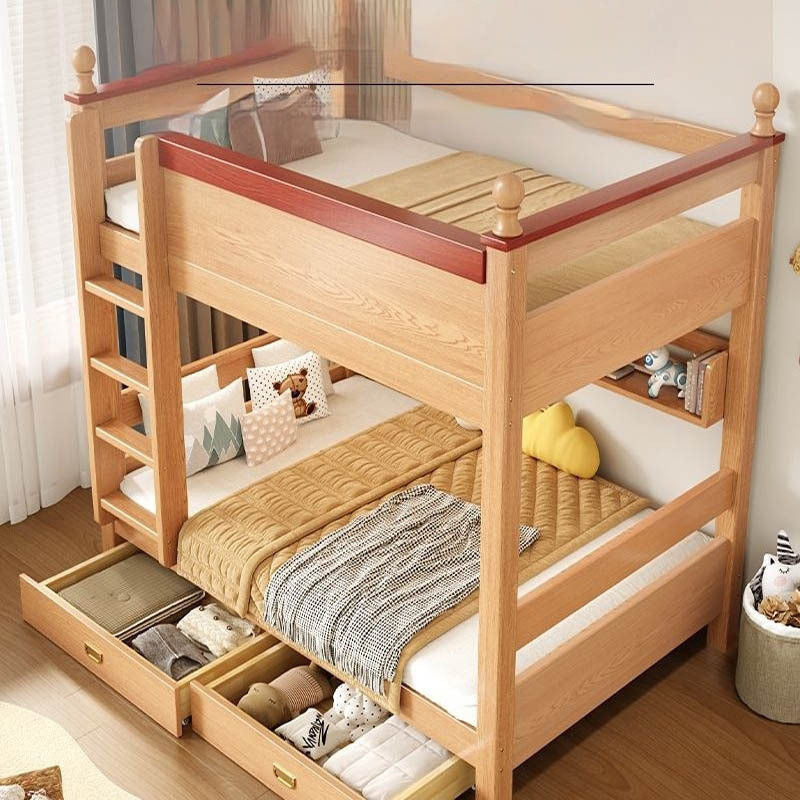 Home page, high low simple upper and lower wooden children's beds, bunk beds