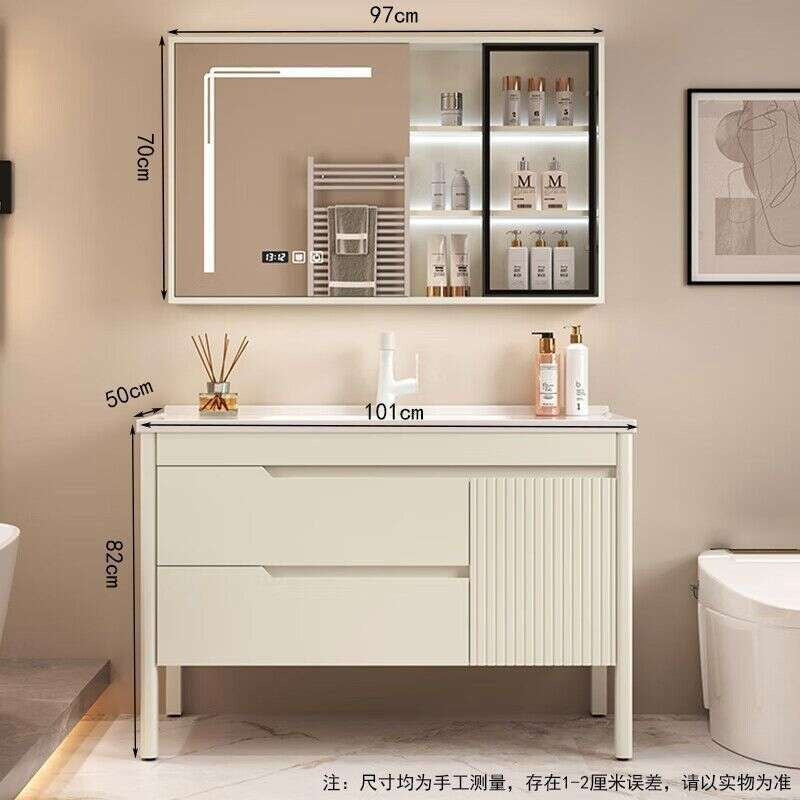 QW- Bathroom storage with oak wood gloss finish, smart mirror cabinet in the bathroom, bathroom sink set