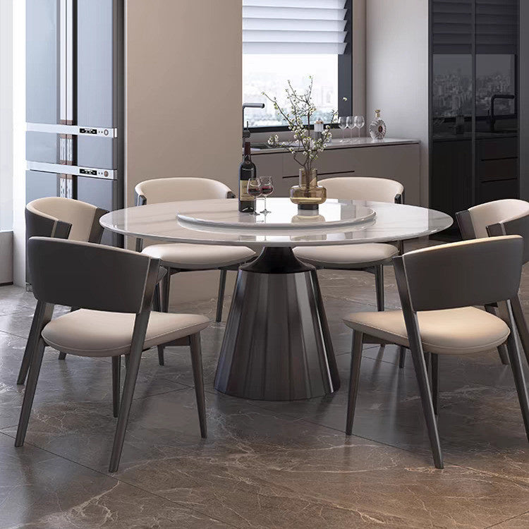 Elegant and simple marble dining table with round rotating base, modern Italian style, premium grade for families.