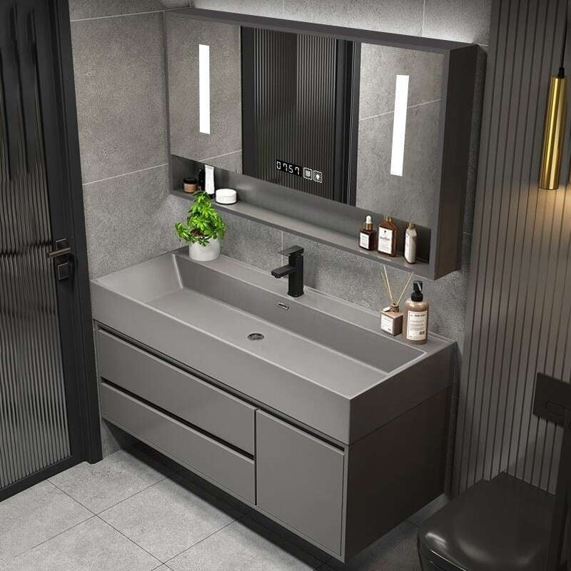 QW- Stone Basin Smart Mirror Bathroom Storage Cabinet