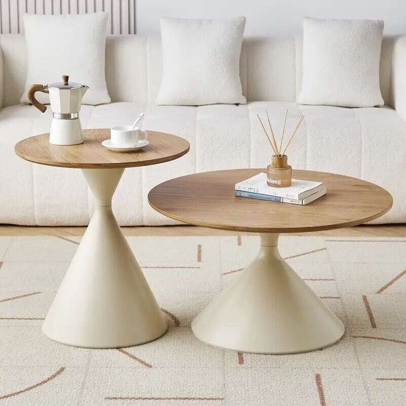 Solid wood tea table, Nordic style, for home living room, mixed design, modern, simple, round shape.