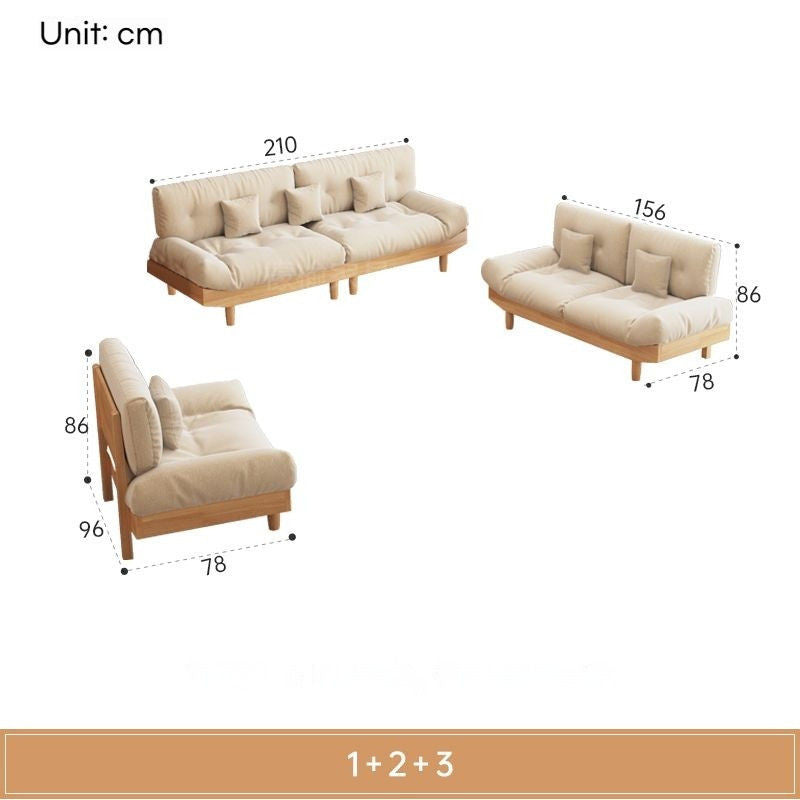 Nordic Full Set Solid Wood Sofa with Cloud Fabric, Simple Modern Living Room for Small Homes