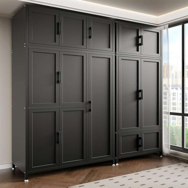 Simple Black for Home, Bedroom, Rental Room, Children's Metal Wardrobe