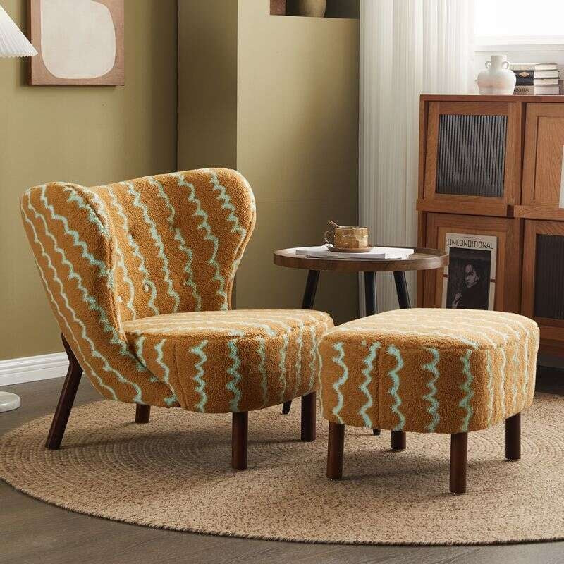 ความรู้สึกวินเทจความรู้สึกโซฟาเดี่ยวเก้าอี้พักผ่อนแกะขนแกะ Jacquard รองรับโซฟาขี้เกียจ