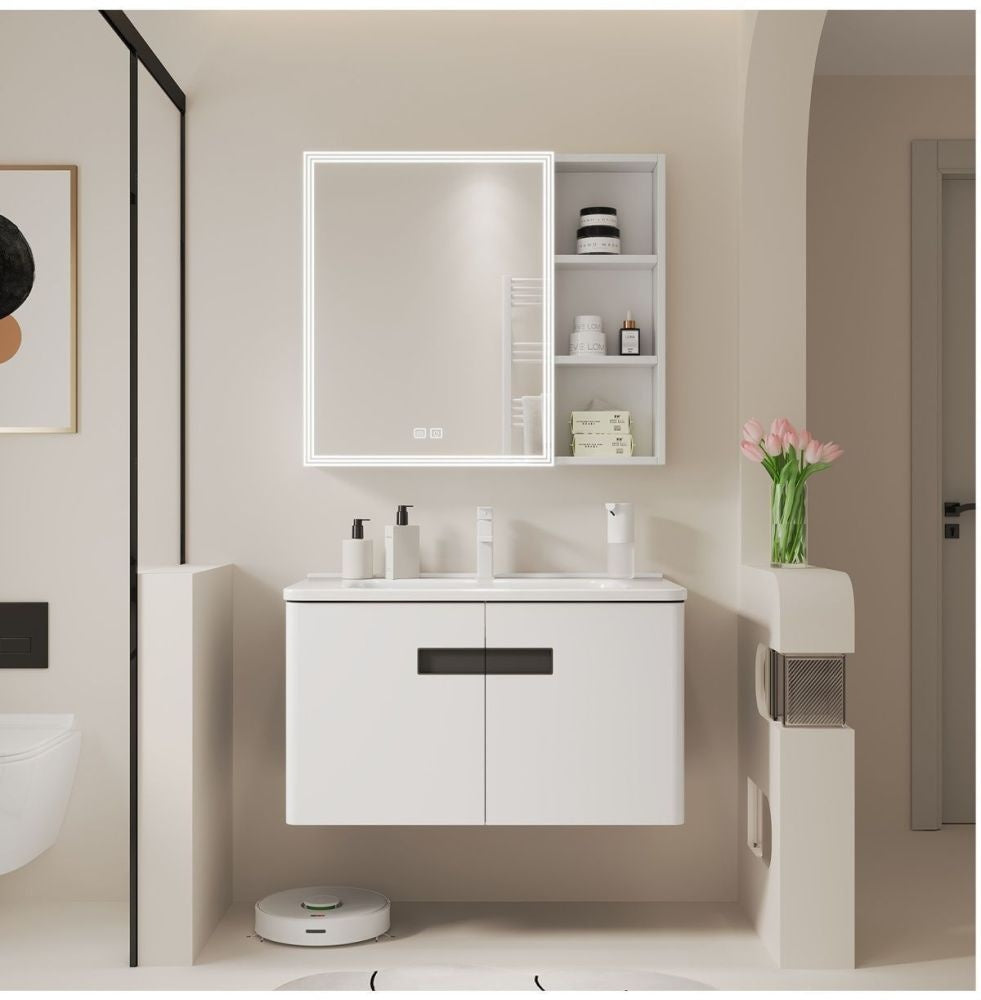 QW- alloy Aluminum makes a storage cabinet for the bathroom, mirror cabinet, and sink set.