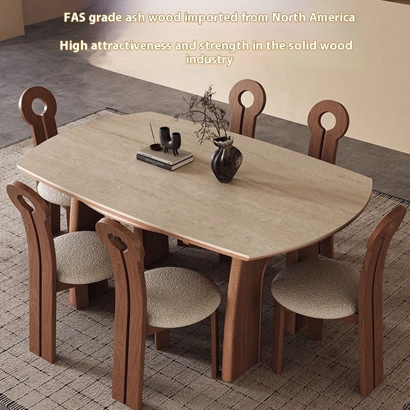 French-style dining table, expandable foldable, made from wood and granite, suitable for small rooms.