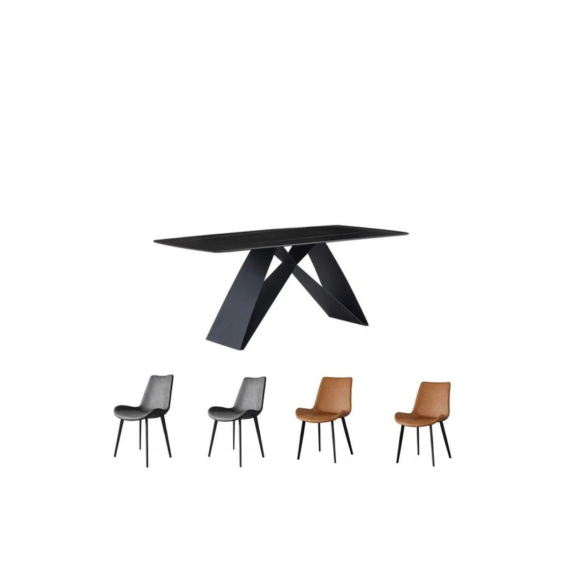 Modern Nordic style dining table set, minimalist chic, with chairs, faux marble table, square shape, suitable for small rooms.
