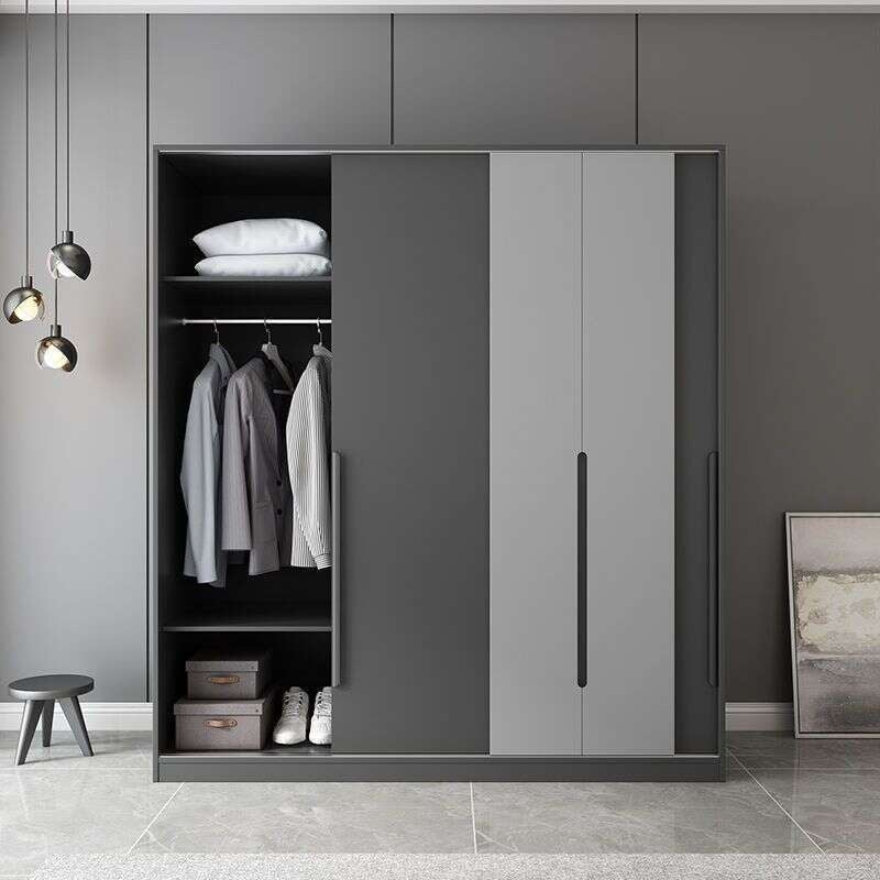 Modern wardrobe with sliding doors, bedroom storage cabinet, three-door hanging wardrobe, large capacity.
