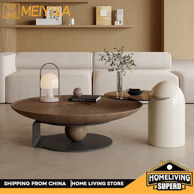 Light luxury design high sense walnut color simple coffee table combined small home round living room