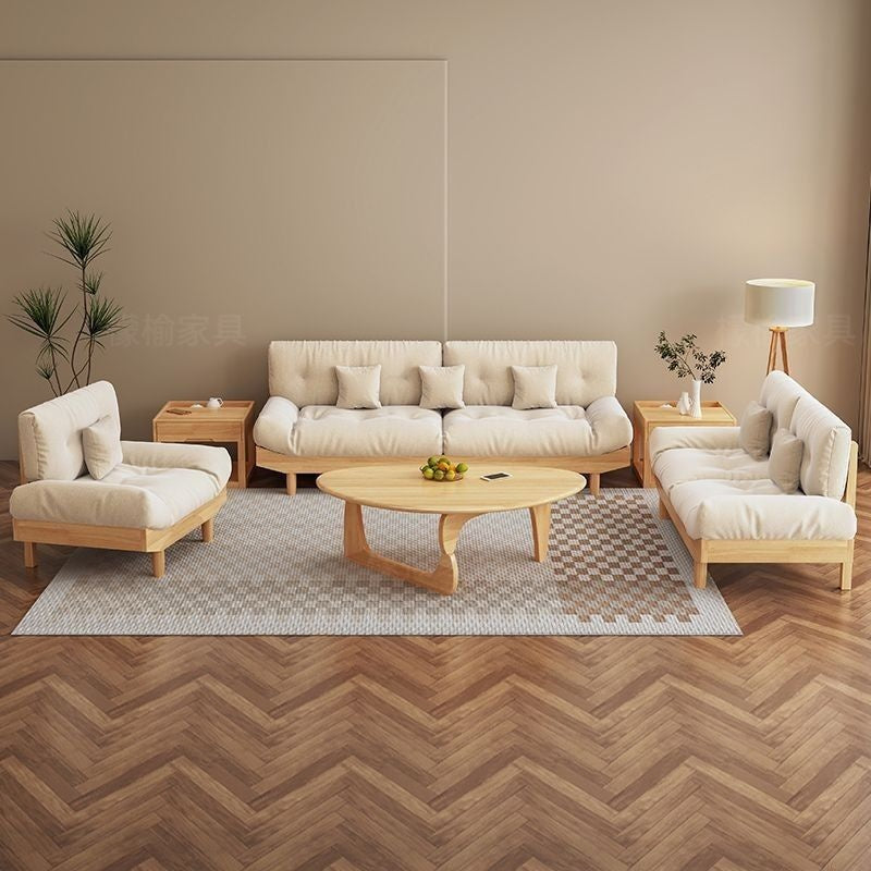 Nordic Full Set Solid Wood Sofa with Cloud Fabric, Simple Modern Living Room for Small Homes