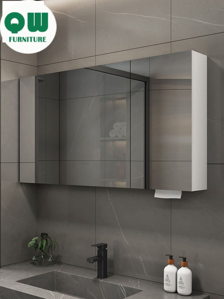 QW- Smart Solid Wood Wall Mounted Bathroom Mirror Storage Cabinet