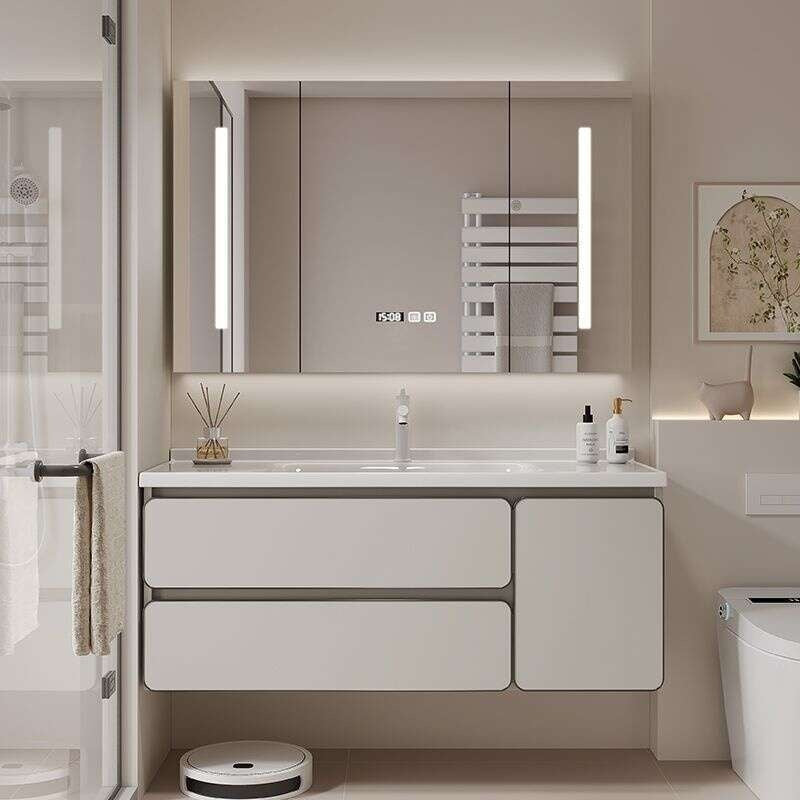 QW- Real wood storage cabinet smart mirror in the bathroom, bathroom sink