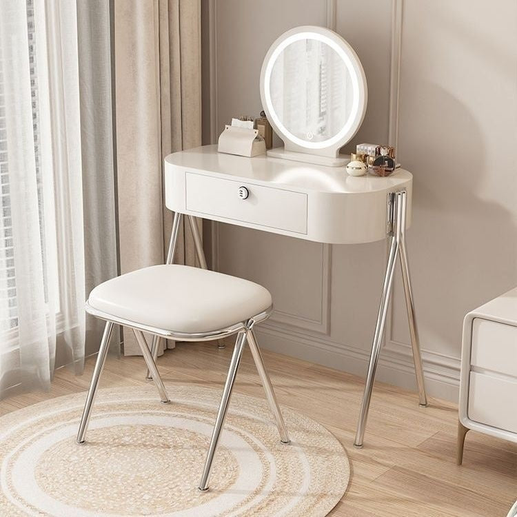 Nordic Light Luxury Simple Small Home Drawer Mirror Dressing Table Solid Wood One Makeup Storage