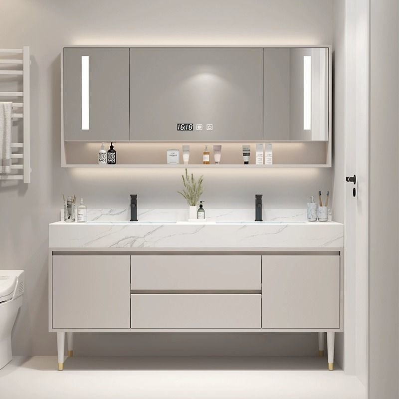 QW- Customized Solid Wood Storage Smart Mirror Cabinet Bathroom Sink Set