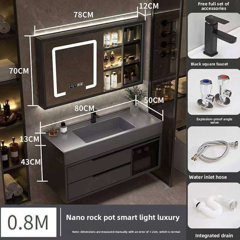 QW- Real Wood Storage Cabinet Smart Mirror in the Bathroom Sink Set