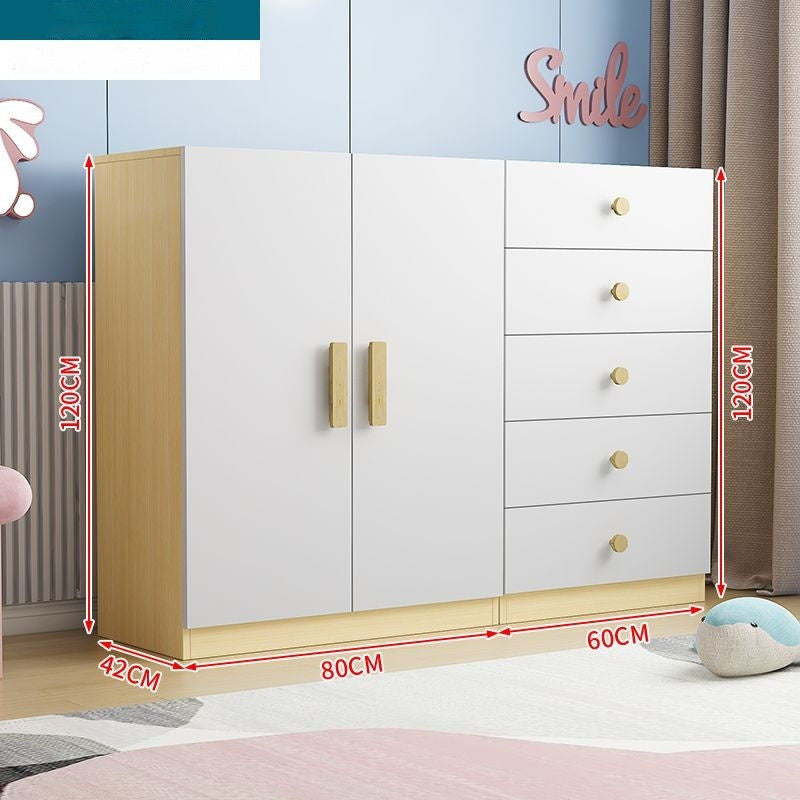 Solid Wood Home Bedroom Modern Baby Children Simple Storage Cabinet with Drawers Wardrobe
