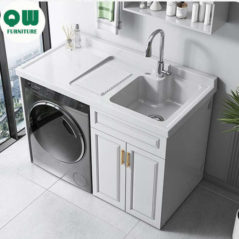 QW- Stainless Steel Storage Cabinet Bathroom Sink Washing Machine Counter