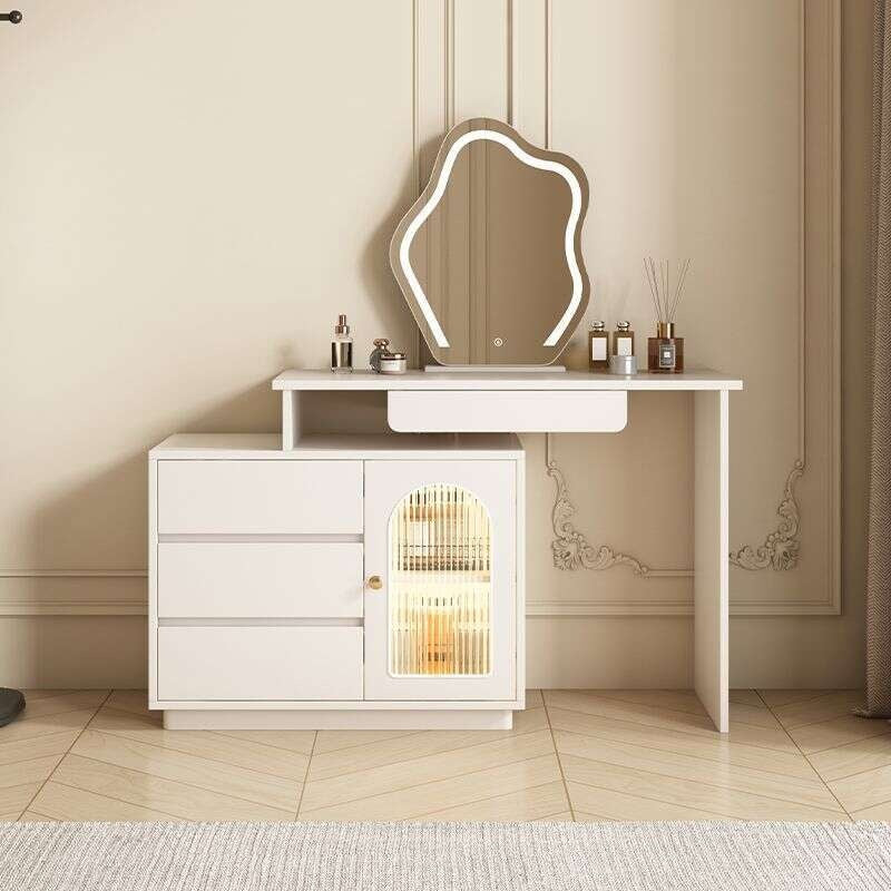Colorless Solid Wood Dressing Table Cream style dressing in a simple bedroom. modern chest of drawers large capacity Integrated makeup table