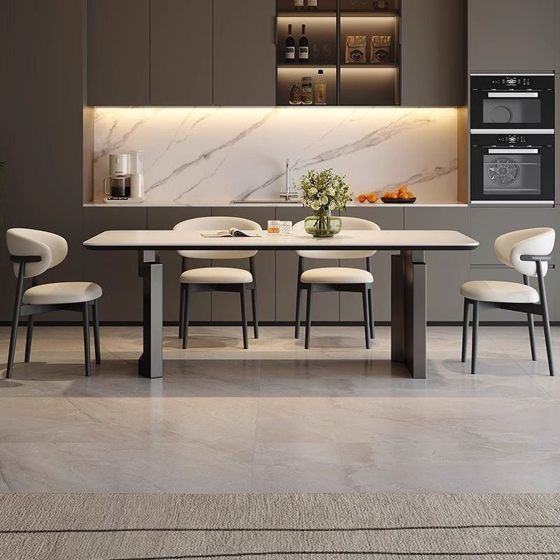 Minimalist Italian Granite Dining Table Rectangular Carbon Steel Edge with Full Support Base