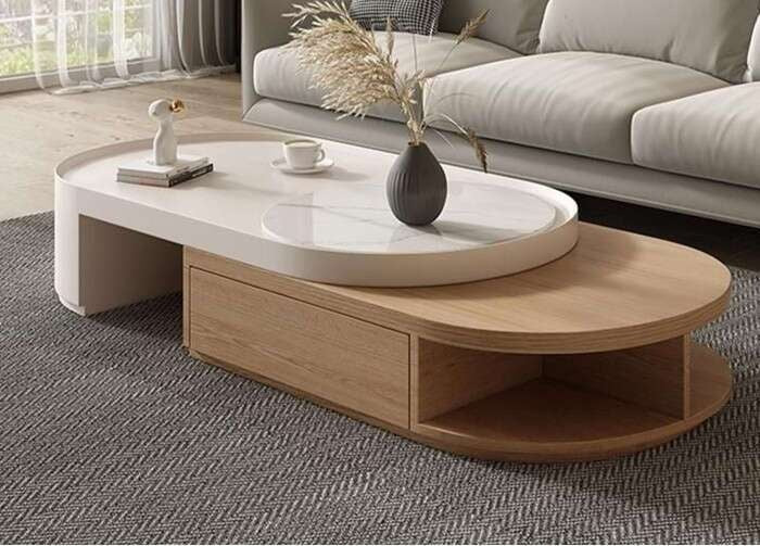 Light Elegant Cream Wind Color Simple Living Room Home Foldable Coffee Rounded Tea Table Eco-Friendly Solid Wood