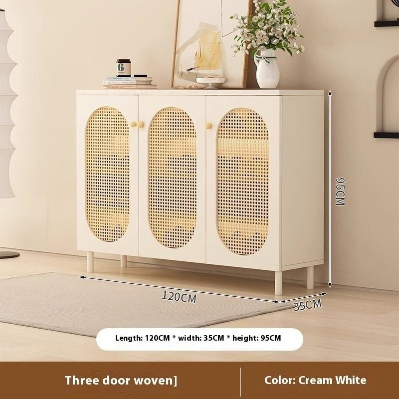 Storage Home Living Room Woven Rattan Door French Food High Capacity Shoe Cabinet