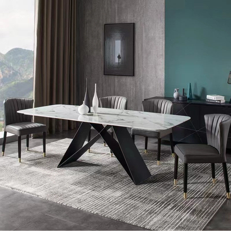 Modern Nordic style dining table set, minimalist chic, with chairs, faux marble table, square shape, suitable for small rooms.