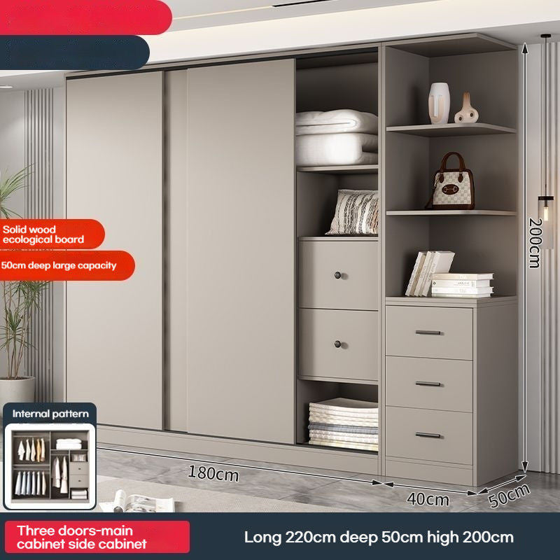 Solid Wood Home Bedroom Cream Wind Small House Modern Simple Multi-size Cabinet Top Side Wardrobe