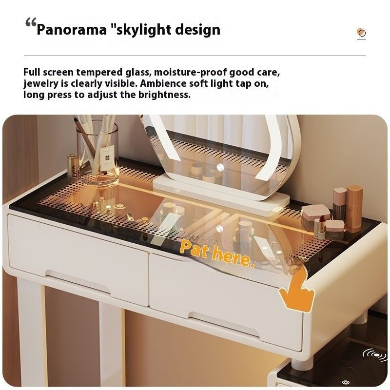 Modern Simple Premium Bedroom Small Solid Wood Type Cream Wind Dressing Table with Smart Cabinet