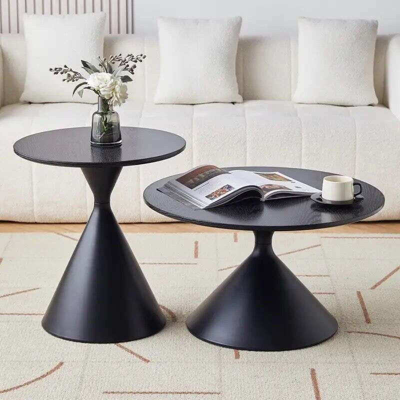 Solid wood tea table, Nordic style, for home living room, mixed design, modern, simple, round shape.