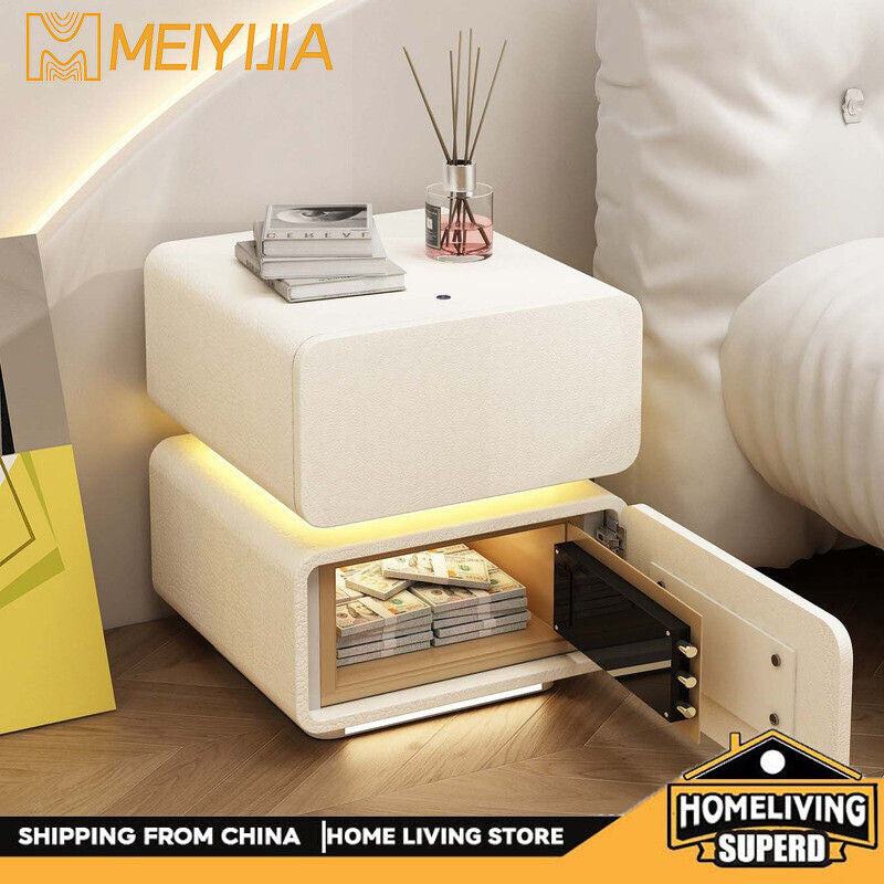 Smart Suspension Safe Bedside Luxury Premium Solid Wood Cabinet Large Bedroom with Light