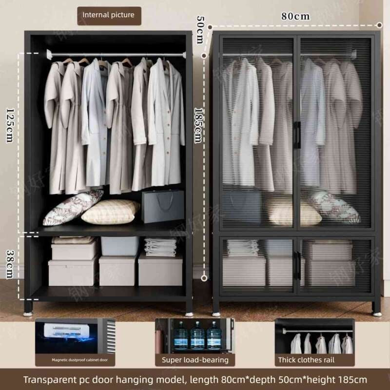 Simple Black for Home, Bedroom, Rental Room, Children's Metal Wardrobe