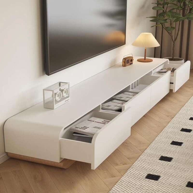 Set and coffee table made of solid wood, modern cream style, floor-standing TV cabinet