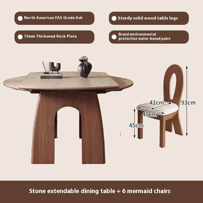 French-style dining table, expandable foldable, made from wood and granite, suitable for small rooms.