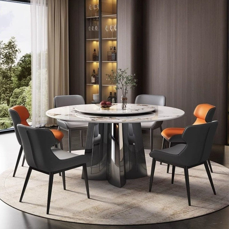Ready product: Modern marble round dining table set with rotating plate for premium homes and hotels.