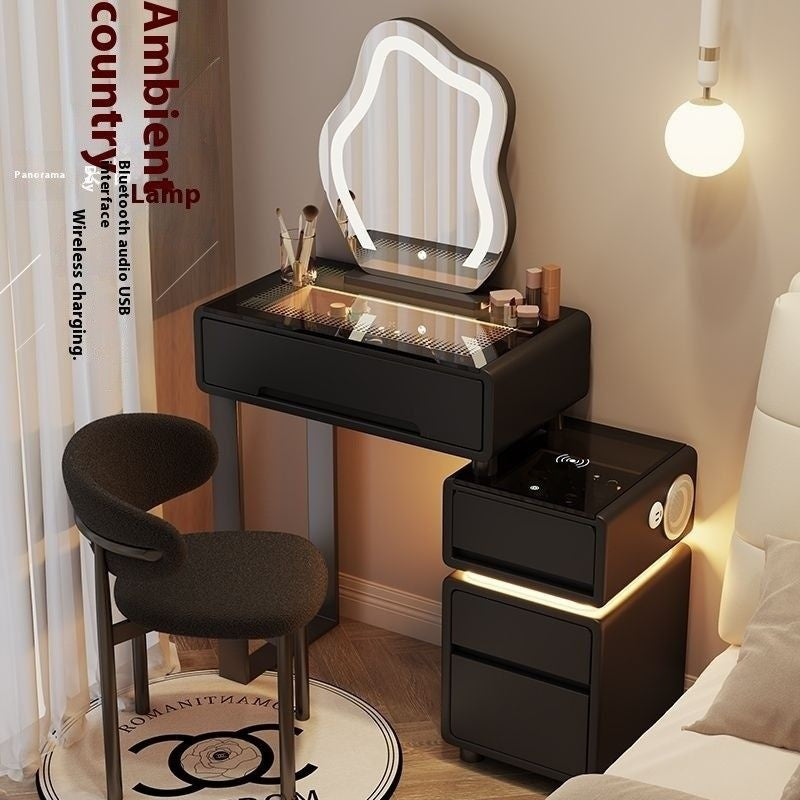 Modern Simple Premium Bedroom Small Solid Wood Type Cream Wind Dressing Table with Smart Cabinet