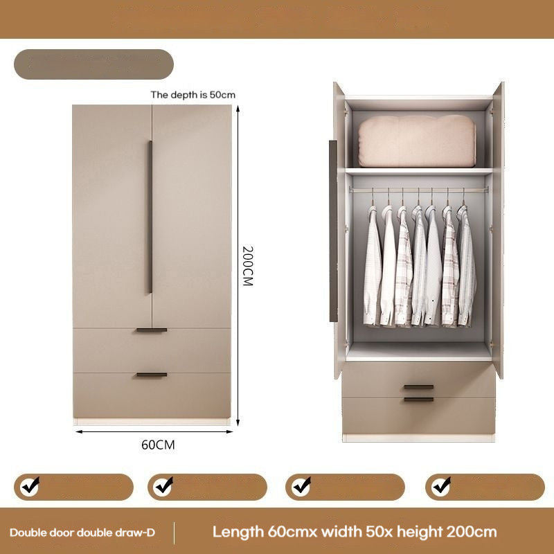 Solid Wood Home Bedroom Easy Assembly Two Door Storage Cabinet Small Wardrobe