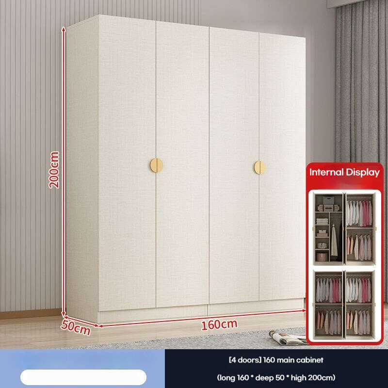 Solid Wood Double Open Doors Modern Cream Wind Wardrobe Large Capacity Multipurpose